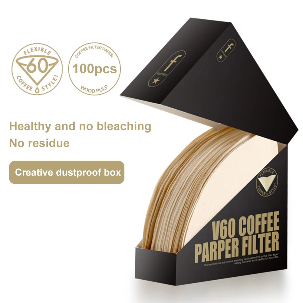 

100Pcs/Bag V60 Filter Paper "V" Shape Hand Drip Paper Coffee Filter V01 V02 Pour Over Coffee Filter Espresso Coffee Filters