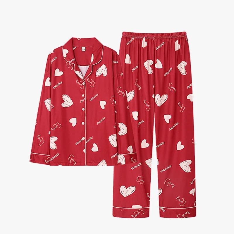 Lounge Wear Pajama Sets For Couples Long Sleeve Night Clothes Wedding Couple Sleep Romance Comfortable Red Room Dear Pajama