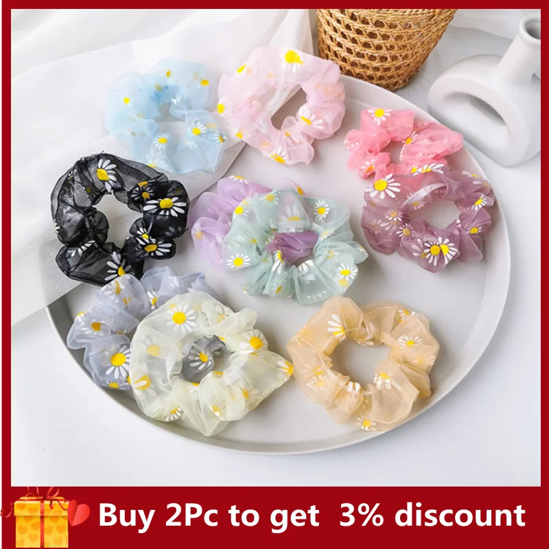 

INS Transparent Yarn Rubber Band Girls Sweet Daisy Hair Band Women Vintage Scrunchies Head Band Cute Fashion Hair Accessories