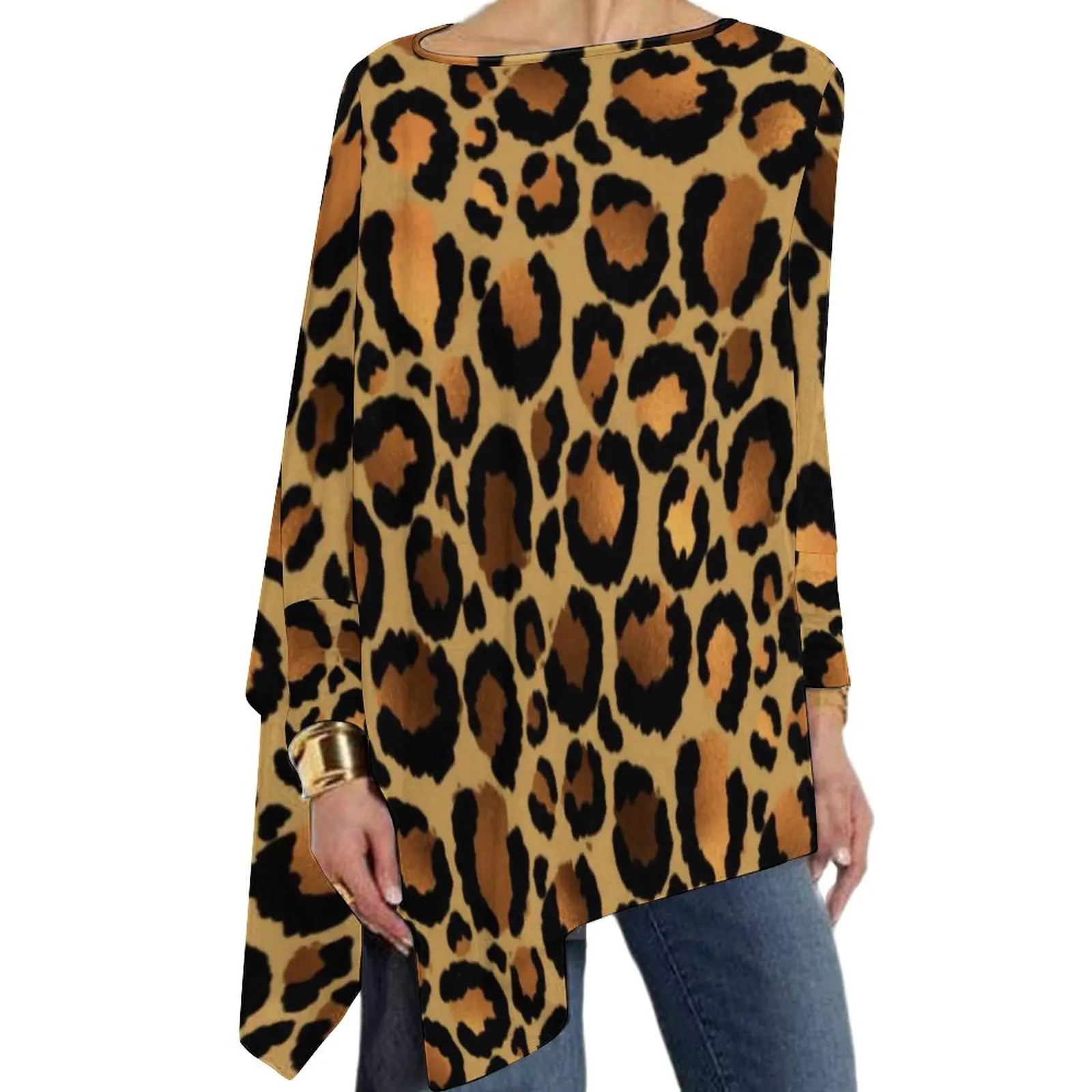 

Элегантные коричневые футболки с леопардовым принтом, женская футболка в стиле ретро с рисунком животных, женские топы большого размера 6XL