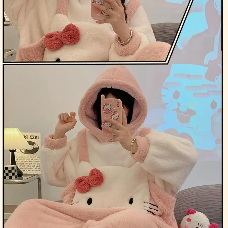 Miniso утепленный зимний комбинезон для девочек ночная рубашка халат Kawaii Hello Kitty