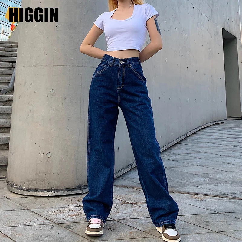 

Vintage Blue Loose Basic Jeans High Waist Side Pocket Fashion Women Denim Pants Streetwear Casual 90S Straight Trousers Femme