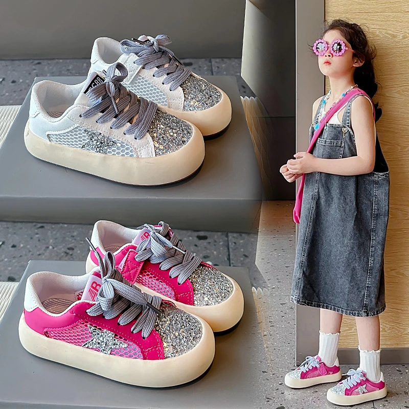 UOSU Демисезонная детская обувь с блестками и звездами повседневные кроссовки