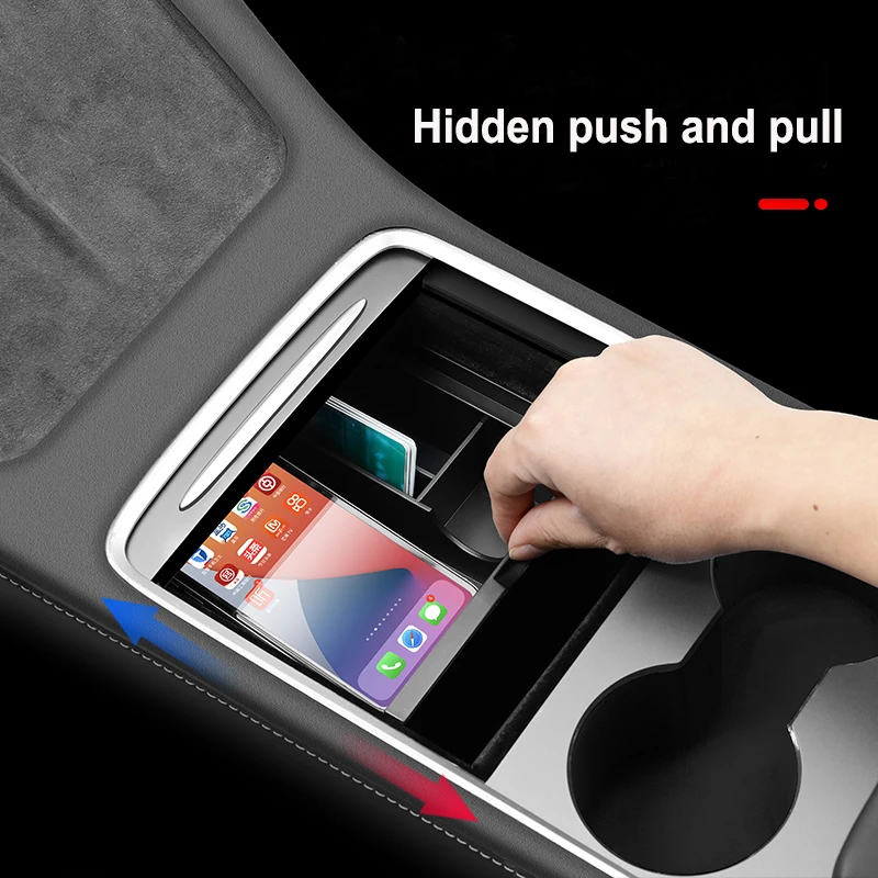 

Central Armrest Storage Box for Tesla Model 3 Y Car Center Console Hidden Containers Flocking Organizer Interior Accessories