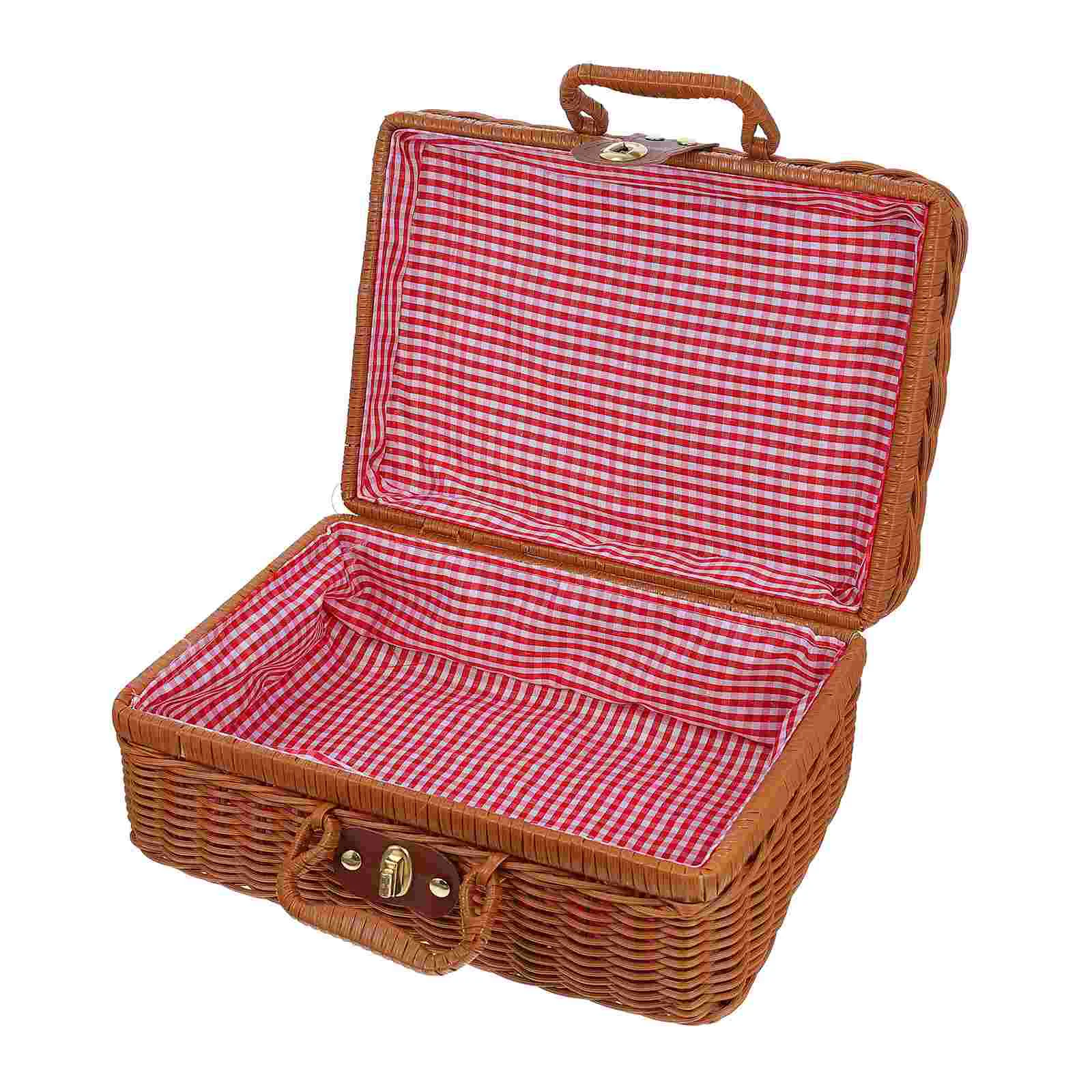 

Storage Basket Rattan Woven Box Suitcase Wicker Lid Baskets Case Handwoven Vintage Retro Lids Imitation Picnic Home Organizing