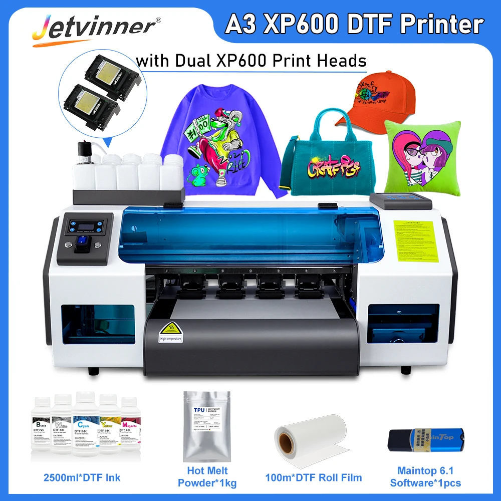 

A3 DTF Printer For Dual EPSON XP600 Print Heads T Shirt Printing Machine Heat Transfer Printer With Roll Feeder For Fabric Print