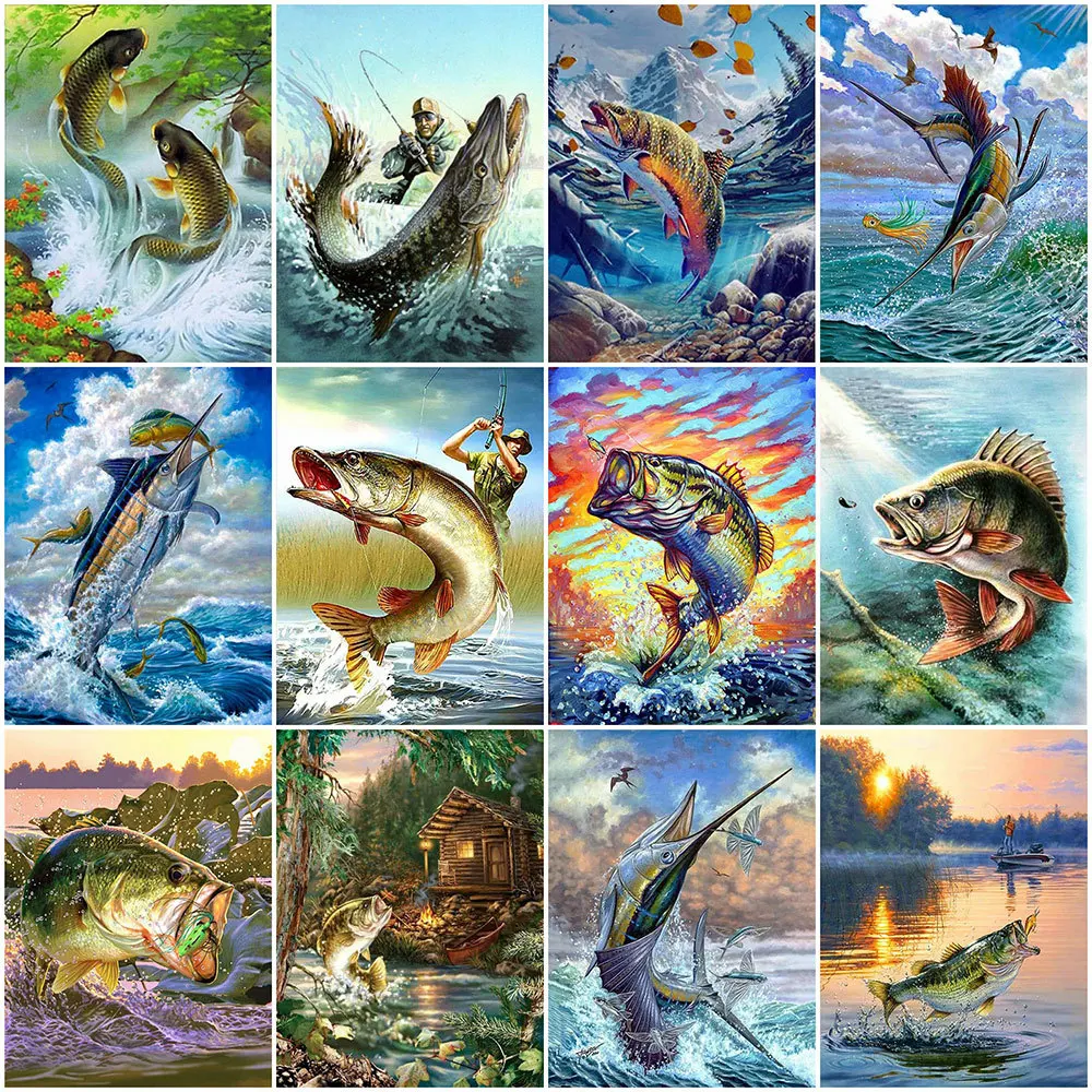 

Diamond Painted Fish 5D DIY Diamond Embroidery Cross Stitch Kit Animal Manual Inlay Gift Home Room Wall Art Decoration