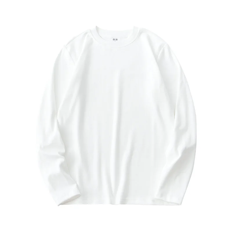 

Winter Fall Solid Color White Tees Men's O-Neck Long Sleeve Warm Fleece T-shirt Simple Casual Loose Delicate Basic Pullover Male