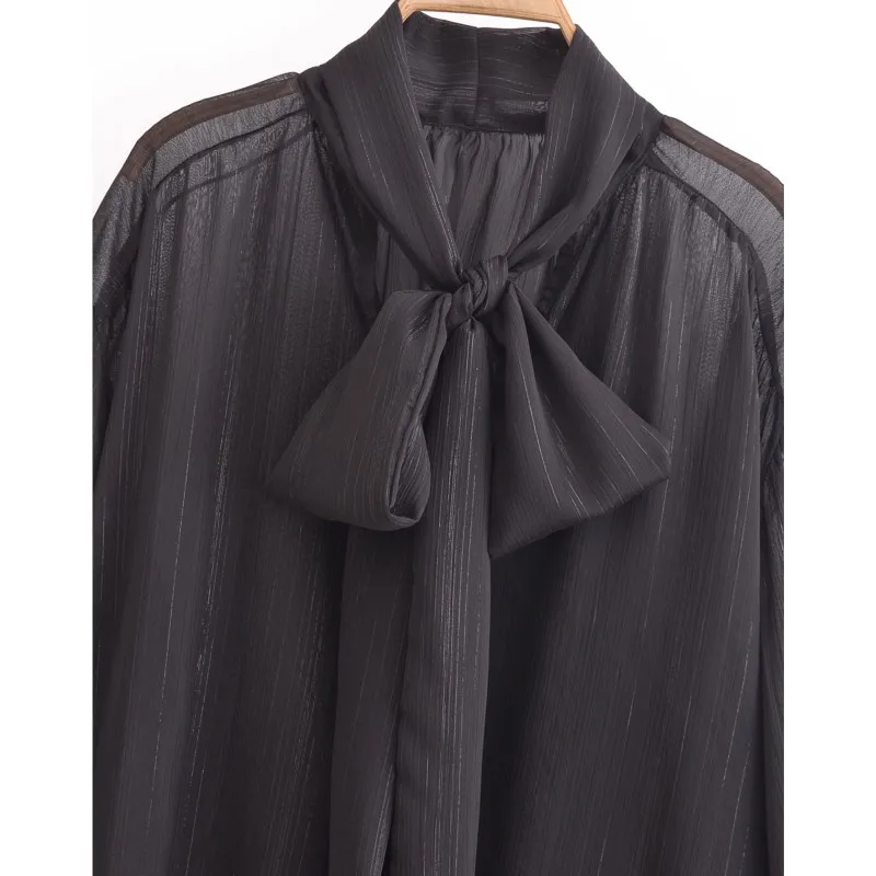 TRAF рубашка с бантом из металлической нити для женщин осенняя одежда повседневная