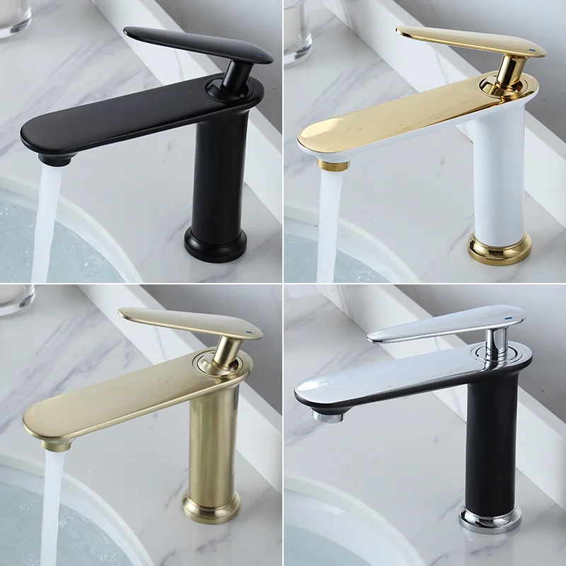 

Brushed Gold Basin Faucet Bathroom Mixer Tap White and Gold Sink faucet Wash basin Faucet Hot and Cold Lavotory Faucet