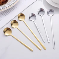 10pcsset round shape coffee spoon stainless steel mini teaspoons sugar dessert spoon ice cream soup spoon kitchen accessoriesg