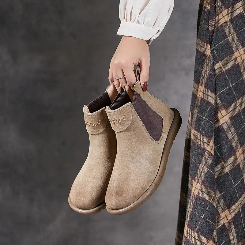 Женские короткие ботинки Челси из воловьей кожи модные натуральной замши на