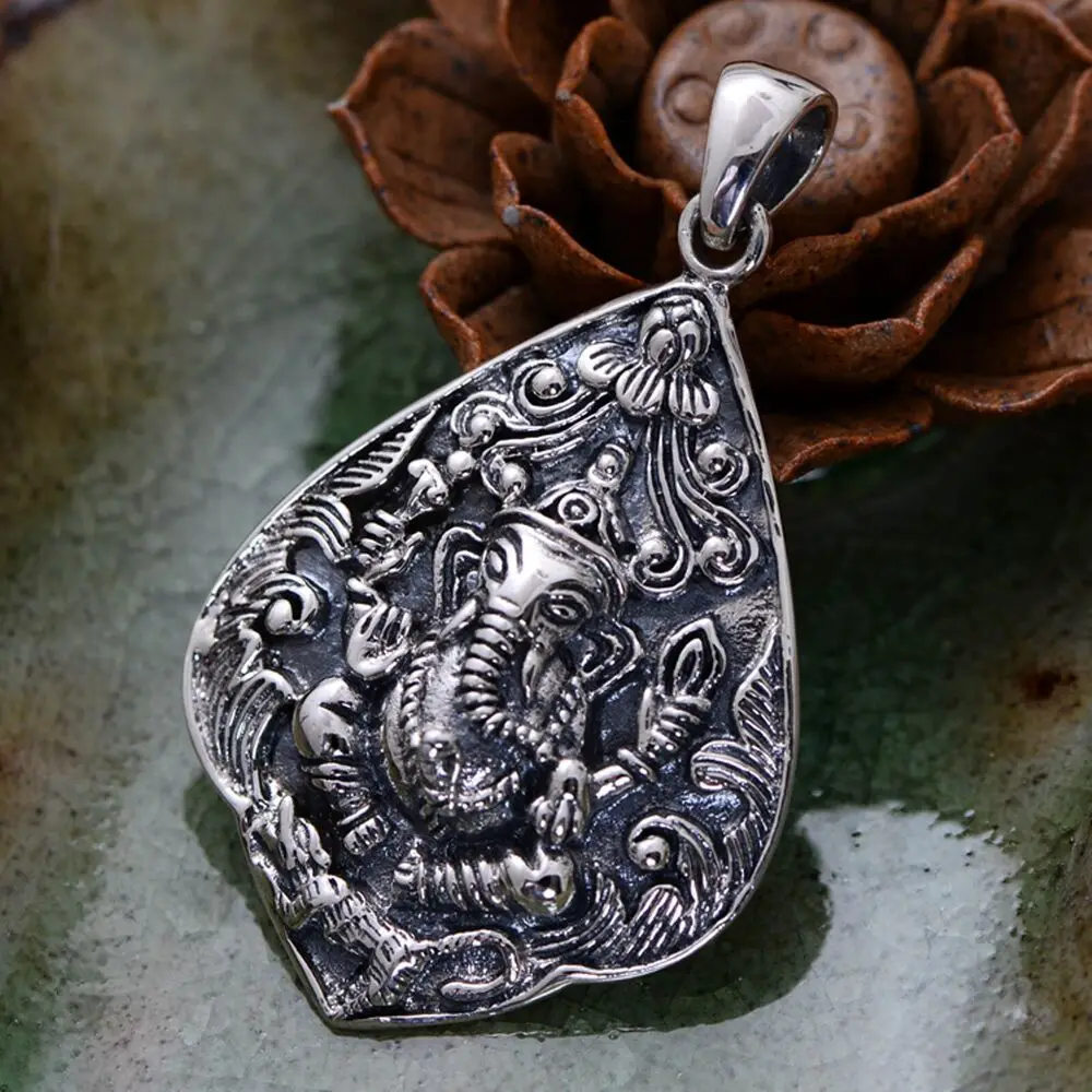 

Pure S925 Sterling Silver Men Women Gift Elephant God Of Fortune Pendant 21g