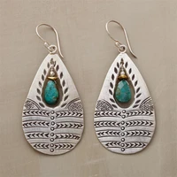 vintage style openwork turquoise pendant water drop shape andaman earrings simple luxury womens metal earrings gift jewelry