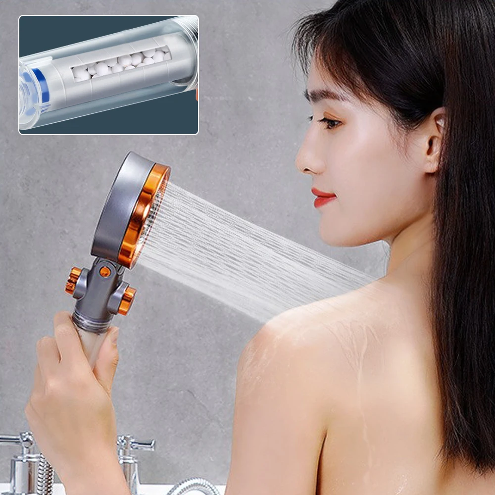 

Water Saving Hand Held Double-Sided Shower Head High Pressure Spray Nozzle Adjustale Round Rainfall 3 Modes One-Button Stop