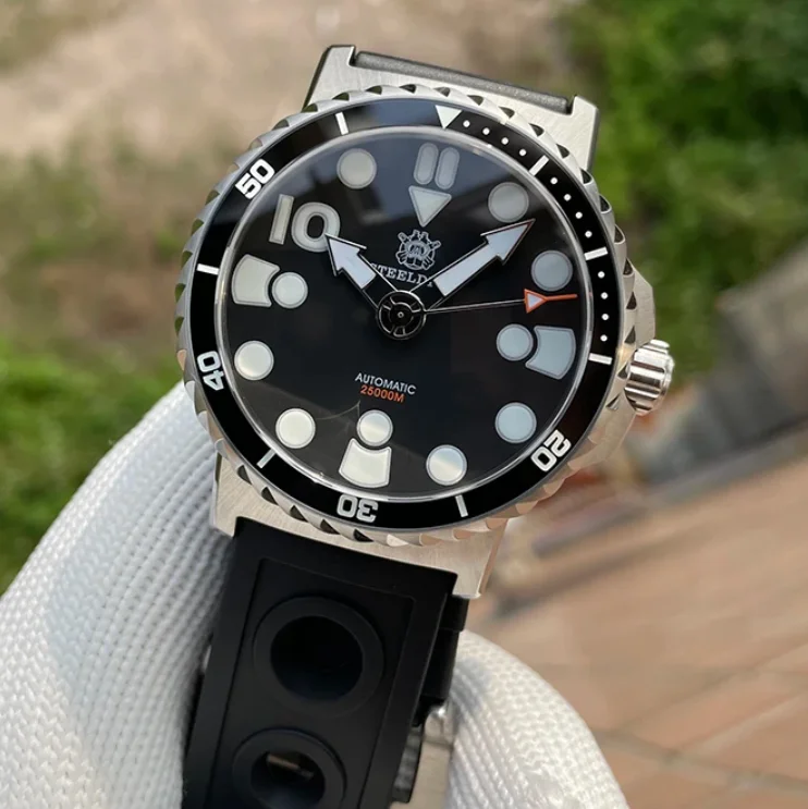 Фото Мужские автоматические часы STEELDIVE, 46,5 мм, механические наручные часы для дайвинга, водонепроницаемые до 25000 м, BGW-9, светящийся сапфир, механизм NH35. Военная техника №1