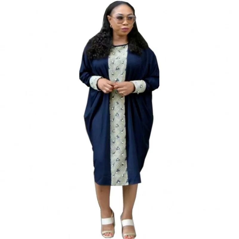 

XL-4XL African Dresses for Women Spring Autumn African Women O-neck Three Quarter Sleeve Knee-length Dress African Clothes