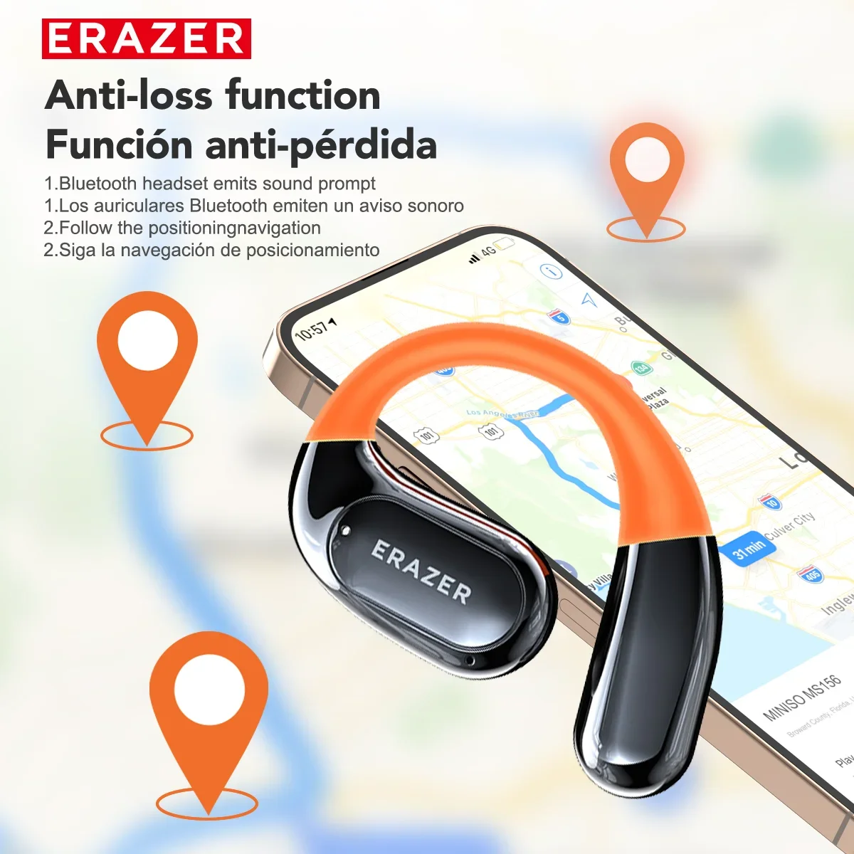 Фото ERAZER XP15 Беспроводные наушники Bluetooth 5,4 AI-переводчик Наушники Светящиеся ушные крючки Модернизированный сенсорный ЖК-экран ENC Шумоподавление №4