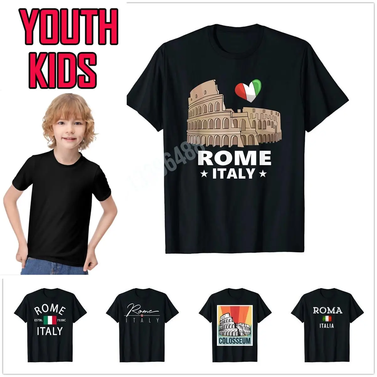 

100% Cotton Youth Kids Rome Roma Italy Italian Coliseum Vintage T-Shirt Map For Children T Shirt Tops Boy Girl Tee