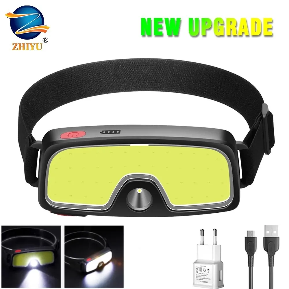 

ZHIYU COB LED Headlamp New Built-in Battery Headlight USB Rechargeable Flash Light Dual Light Source Adjustment Camping Lamp