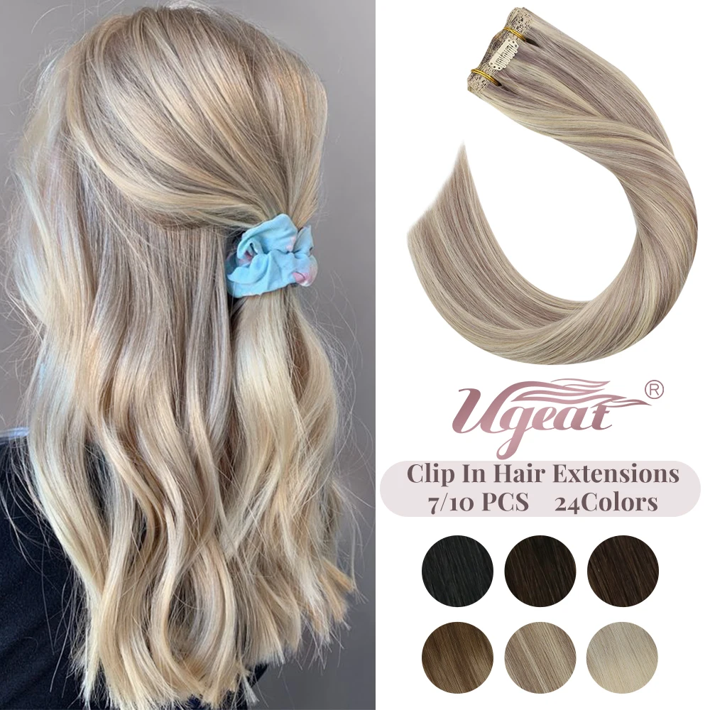 

Ugeat Clip in Hair Extensions 14-22" Remy Hair Extensions Balayage Brown Full Head Clip in Human Hair Extensions 100g/7Pcs Set