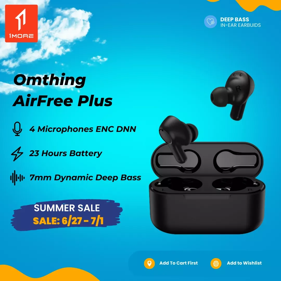 

1MORE Omthing AirFree Plus Tws Wireless Bluetooth 5.2 Headphones 4 Mic ENC Earbuds 7mm Dynamic 23 Hour Playtime Headset