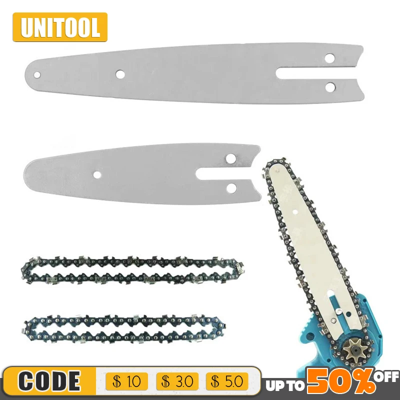 

4/6 Inch Chain And Guide Plate Set Mini Chainsaw Replacement Cordless Electric Saw Chain Parts Wood Branch Cutting Sharp Chains