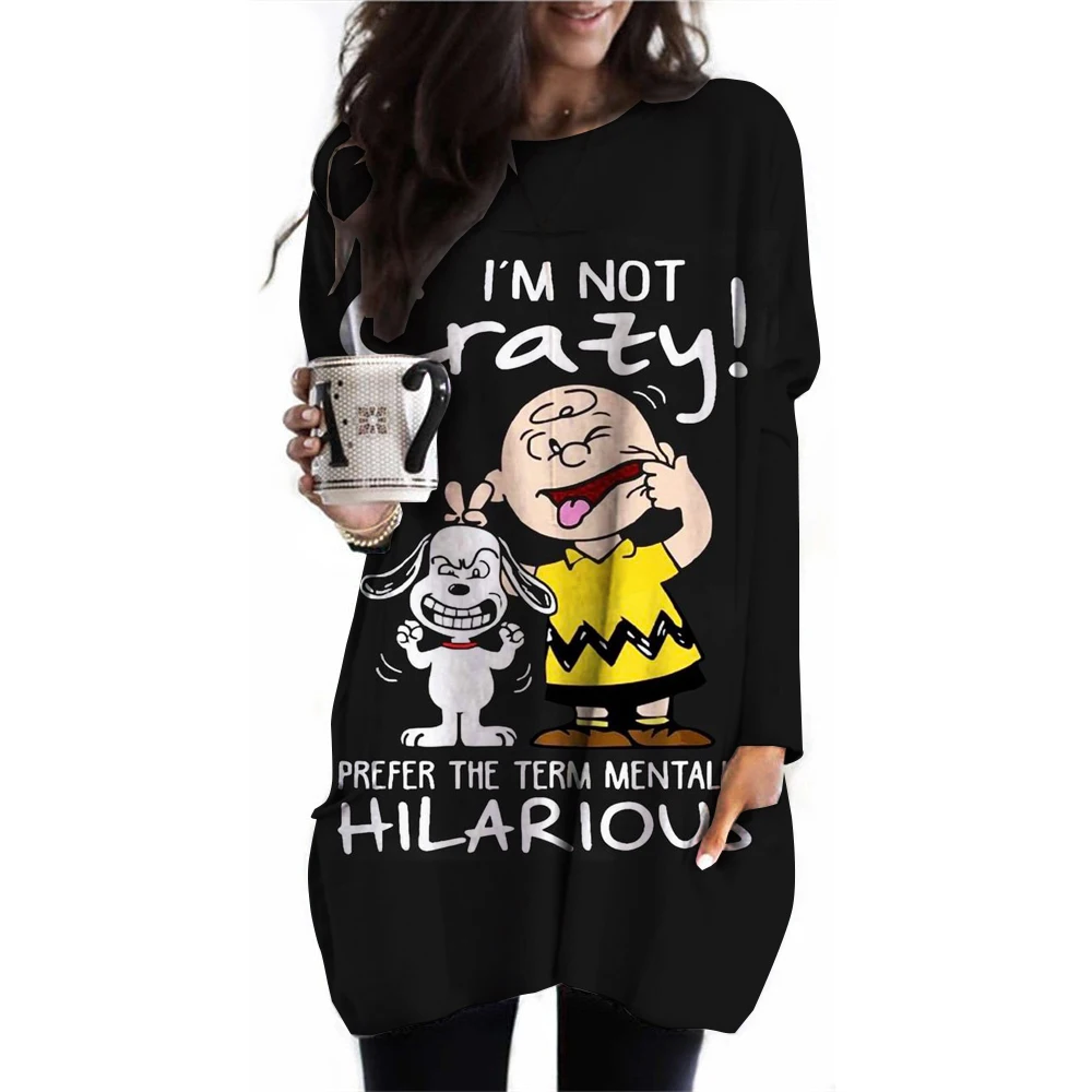 Весенне-осенняя женская футболка большого размера с длинным рукавом и круглым