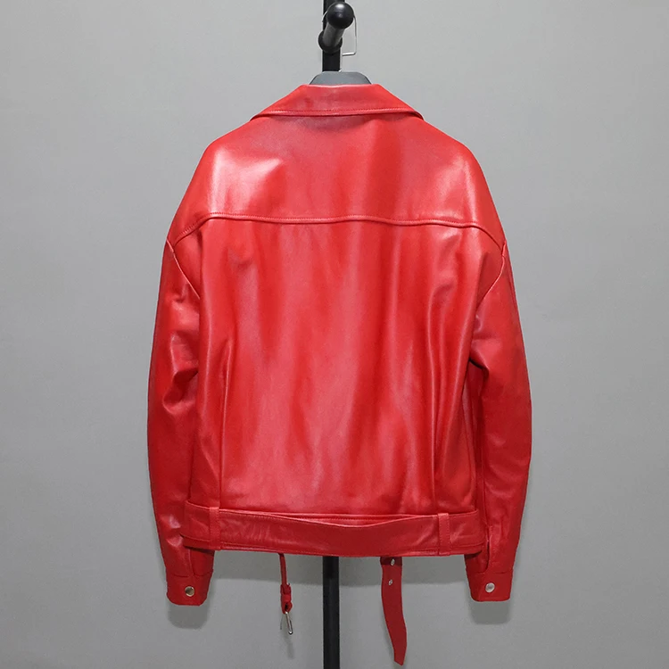 2022 Spring Autumn Woman's Genuine Sheepskin Leather Coat BF Loose Casual Jacket for Lady Female Red Black Plus Big Oversize