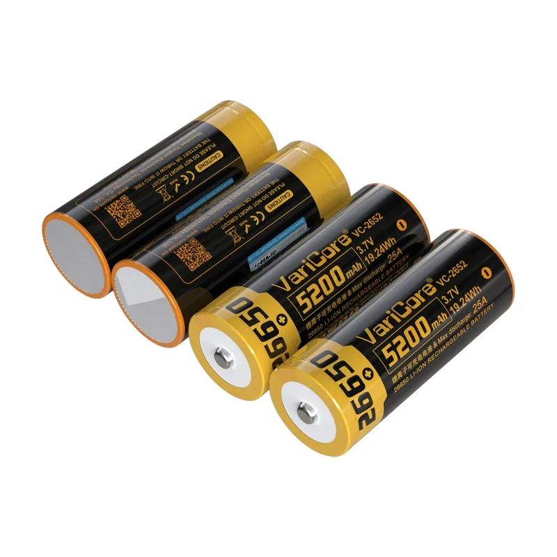 Фото Перезаряжаемая литиевая батарея 26650 VC-2652 3.7V 5200mAh 25A для мощных фонарей, без печатной платы, с плоским верхом №5