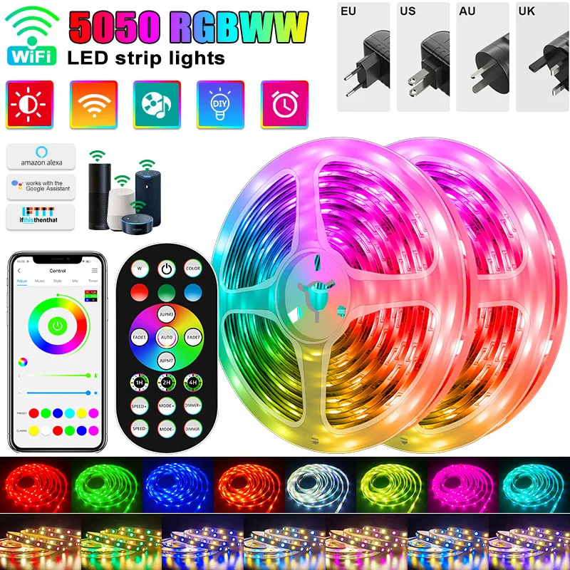 

Светодиодная лента RGB s 5050 Rgbww с поддержкой Bluetooth, светодиодная неоновая лента, ночник для комнаты, Настенный декор для телевизора