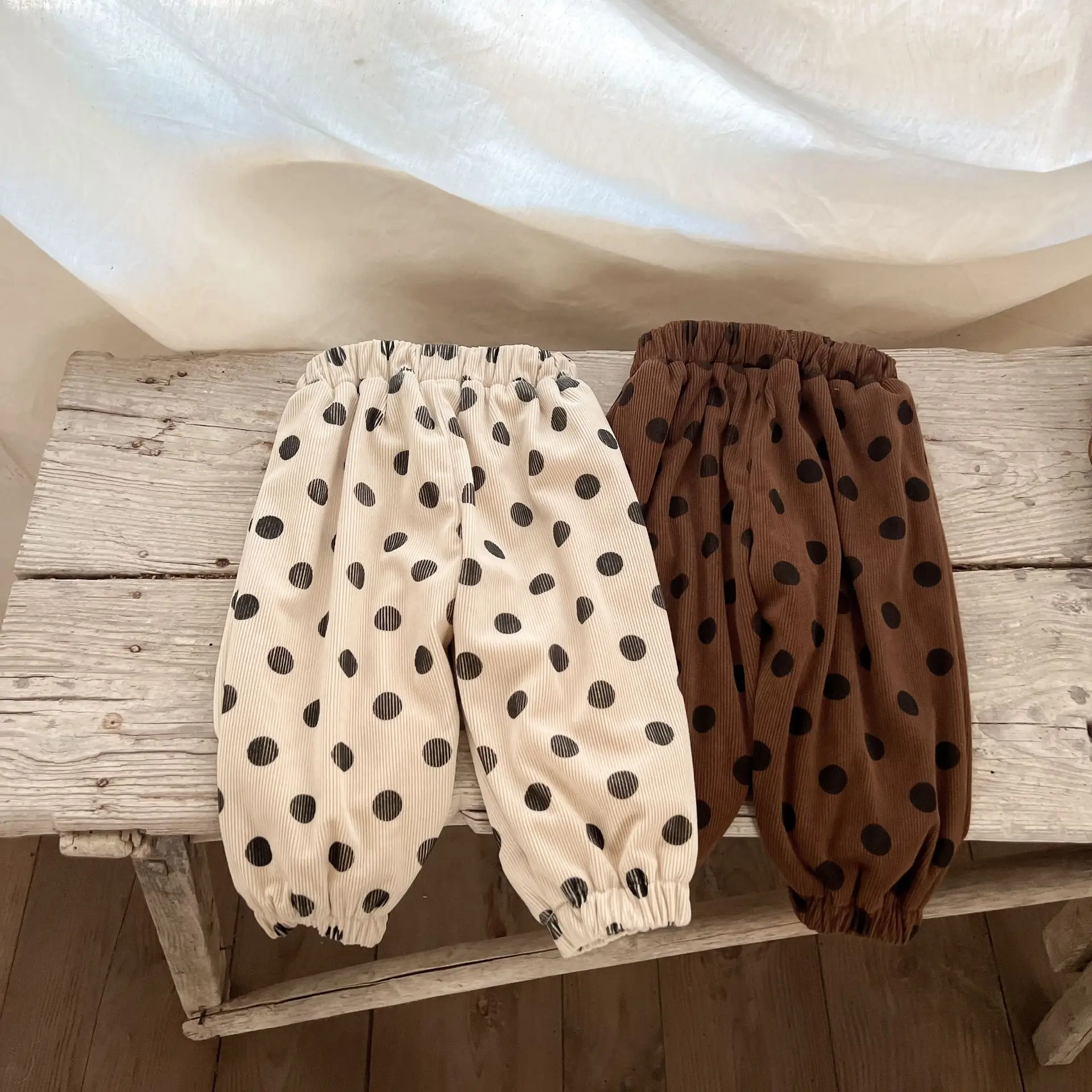Lnfants And Children's Winter Loose Toilet Pants, Boys And Girls, Thickened Corduroy Trousers, Warm, Polka Dot Pants, Baby Cloth