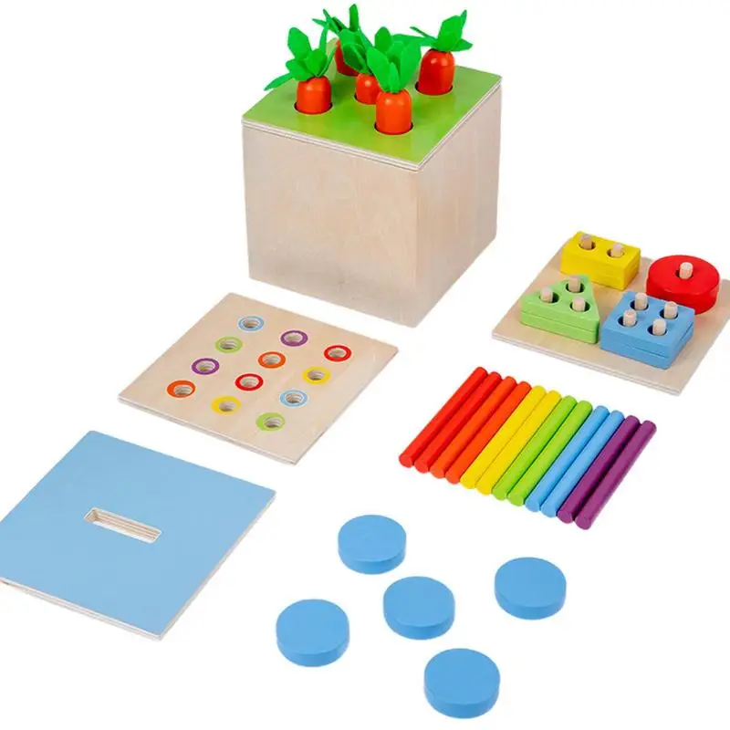 

4 In 1 Montessori Wood Match Permanent Box Toddler Infant Coin Box 8-12 Month Puzzle Toys For Baby Gift Hand-Foot Coordination