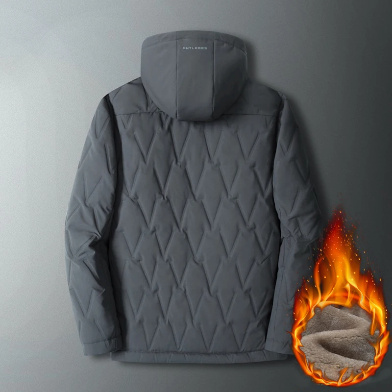 New Men's Winter Black Warm Cotton Coat Fashion Plush Thickened Hooded Jacket Business Casual Loose Zipper Coat Cold Proof