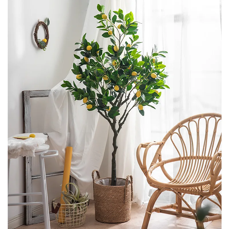 150CM Indoor Bonsai Artificial Lemon Tree Simulation Plastic Fruits Real Touch Plants In Pot Home Decoration |