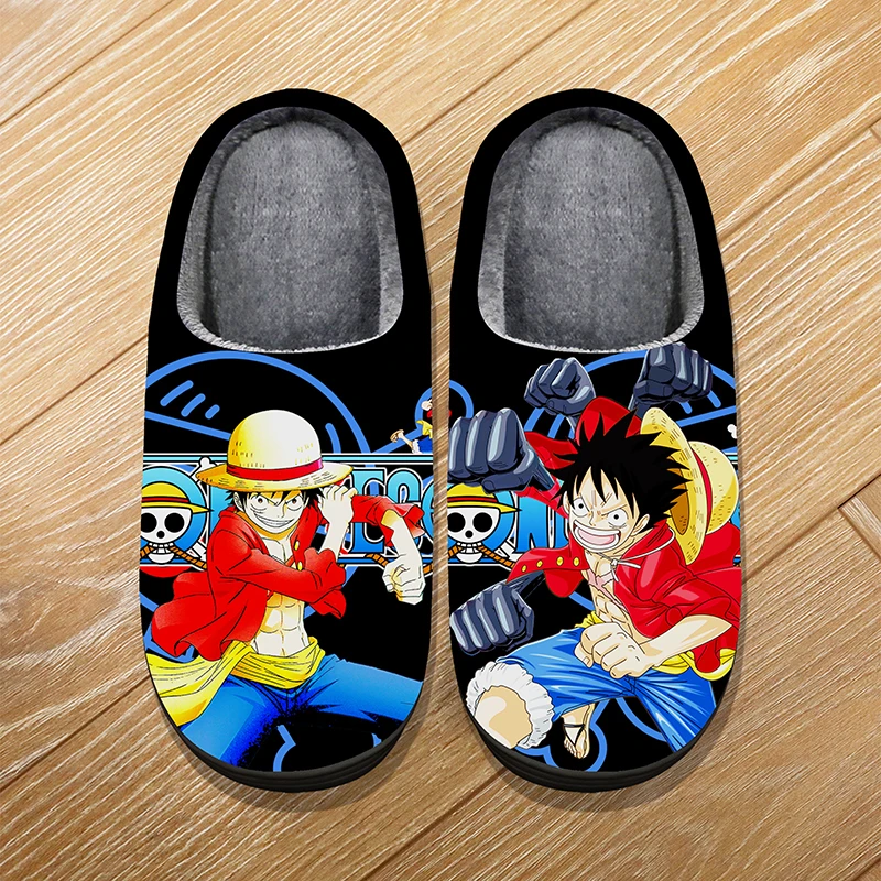 Custom Size Winter Home Soft Warm Cartoon Slippers For Adult Kids Anime ONE PIECE Boa·Hancock Luffy Cosplay Indoor Cute