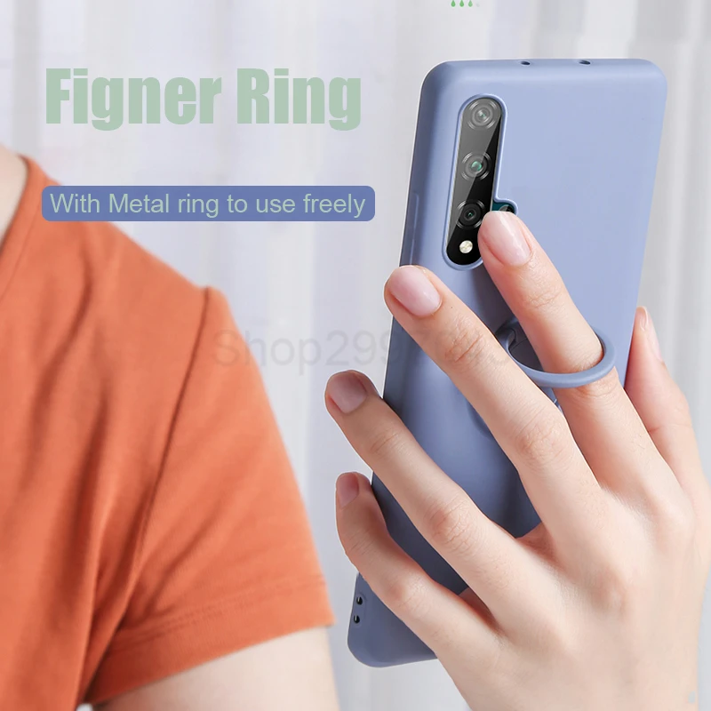 Чехол для Honor 50 из жидкого силикона чехол с кольцом-держателем Huawei P30 P40 P50 Pro Mate 40 30