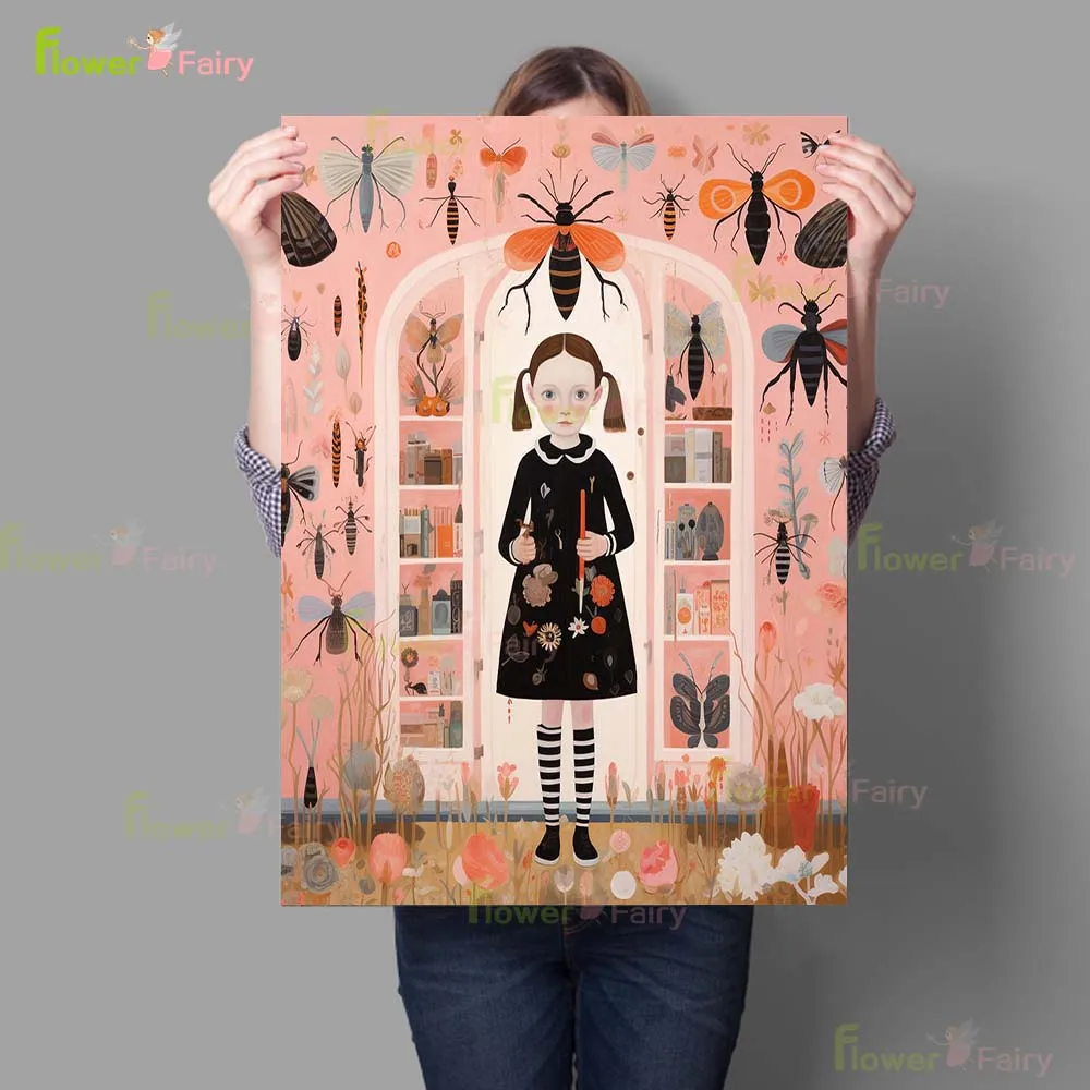 Иллюстрация портрет Девушки Бабочка девушка плакат настенное Искусство Холст