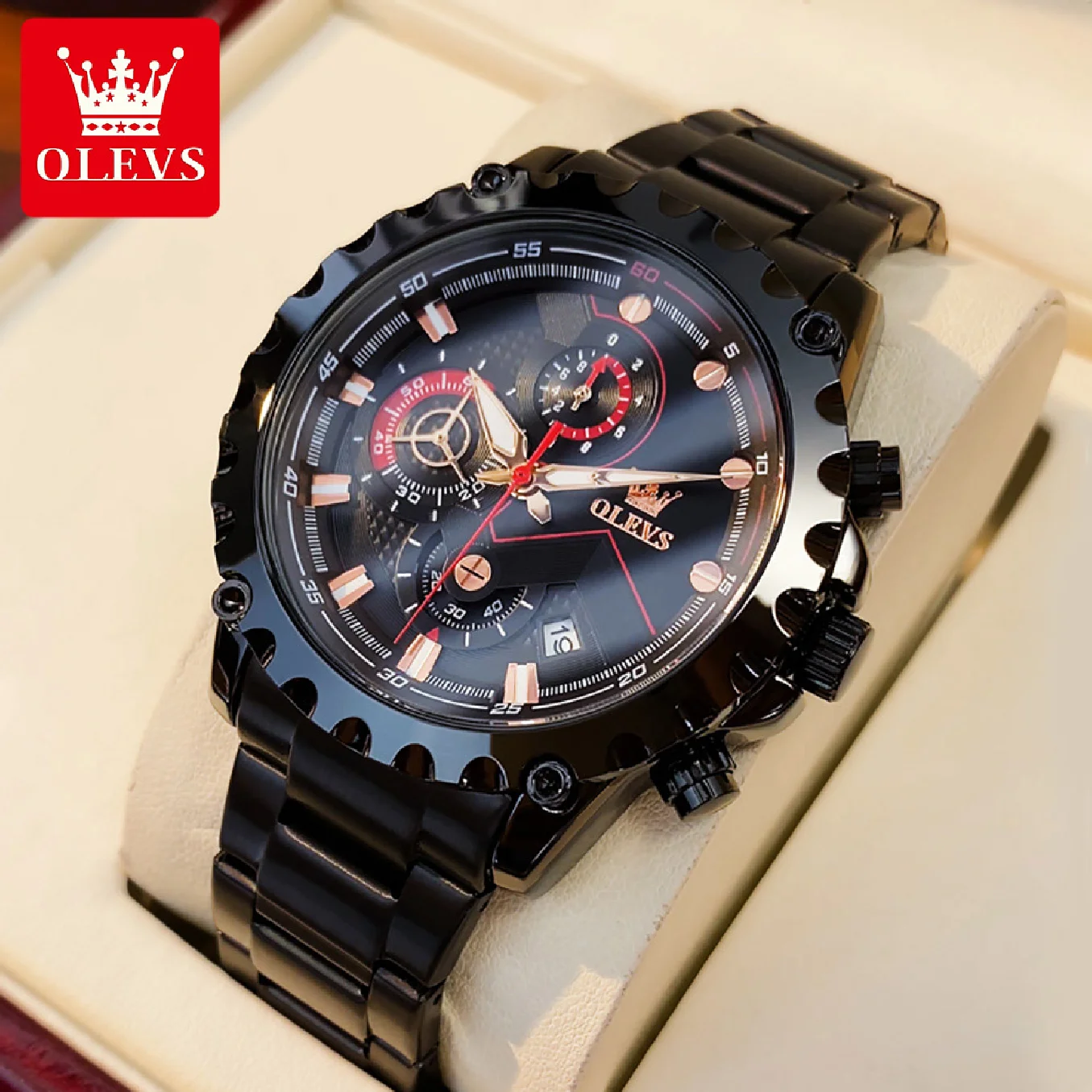 

OLEVS Watches Mens Top Brand Luxury Clock Casual Stainless Steel 24Hour Moon Phase Men Watch Sport Waterproof Quartz Chronograph