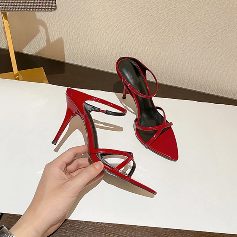 Summer New European and American Women's Patent Leather High Heels Pointed Sexy Fashion Slippers