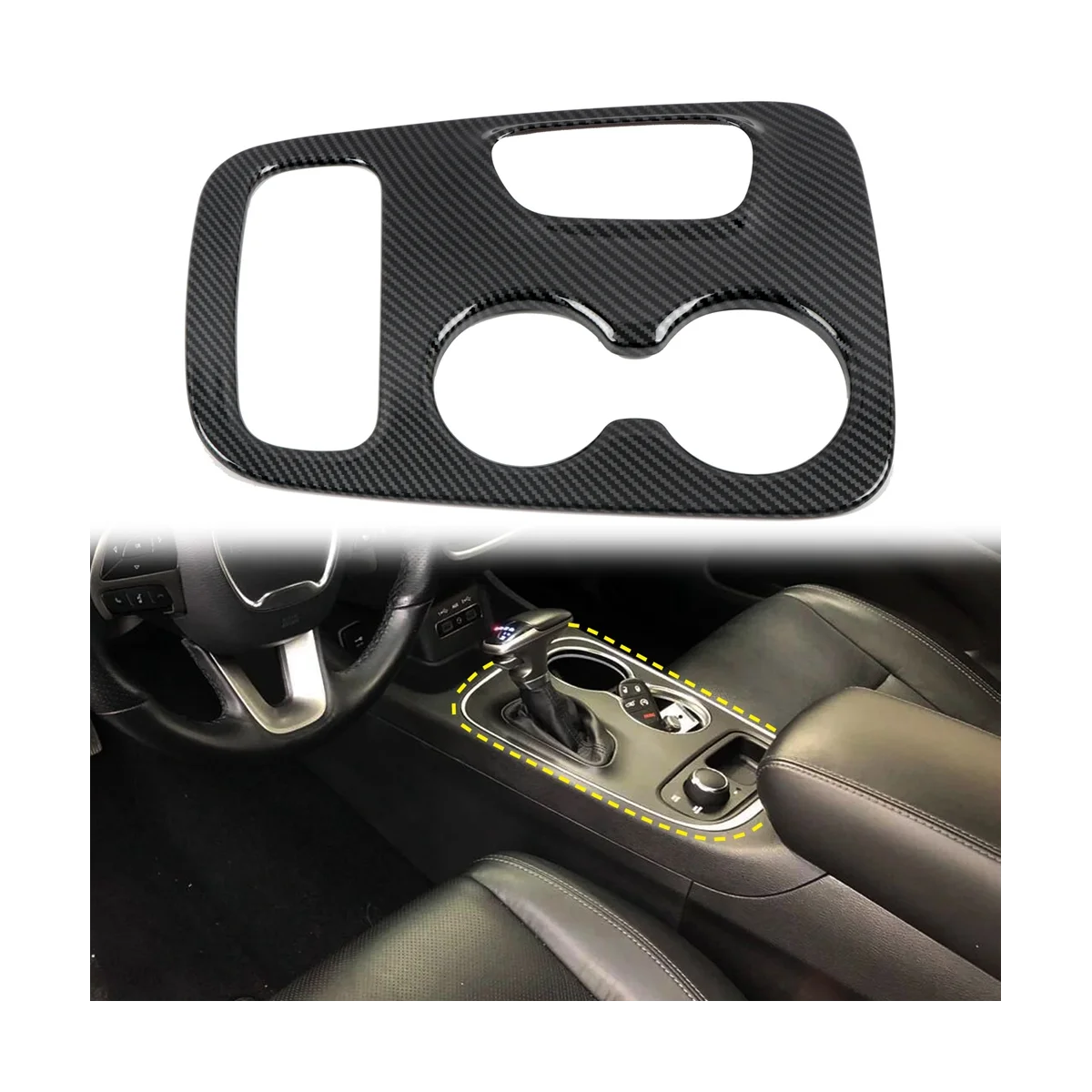 

Car Carbon Fiber Center Console Gear Shift Water Cup Holder Frame Cover Trim Stickers for Dodge Durango 2018-2020