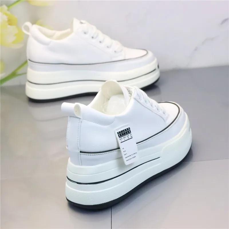 

Кроссовки женские из натуральной воловьей кожи, повседневная обувь на танкетке, массивные, на платформе 7 см, белые, черные, весна-осень