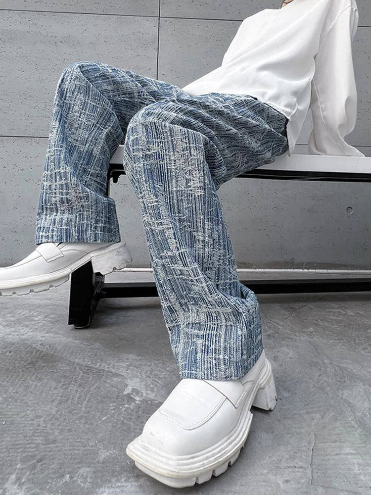 

Pants Niche Elastic Men Waist Jeans Design Loose Straight Versatile Vintage 2023 Autumn New Fashion Male Trousers 2A5806