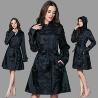 womens raincoat belt large plaid can be worn in all seasons all weather fashion windbreaker light breathable fashion raincoat