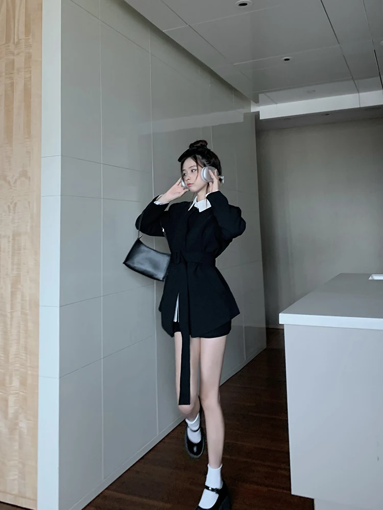 

GY2231 Sweet-cool Spicy Girl's Waist Slim Long Sleeve Suit Coat+White Shirt Women's Spring 2023 New Fashion Set
