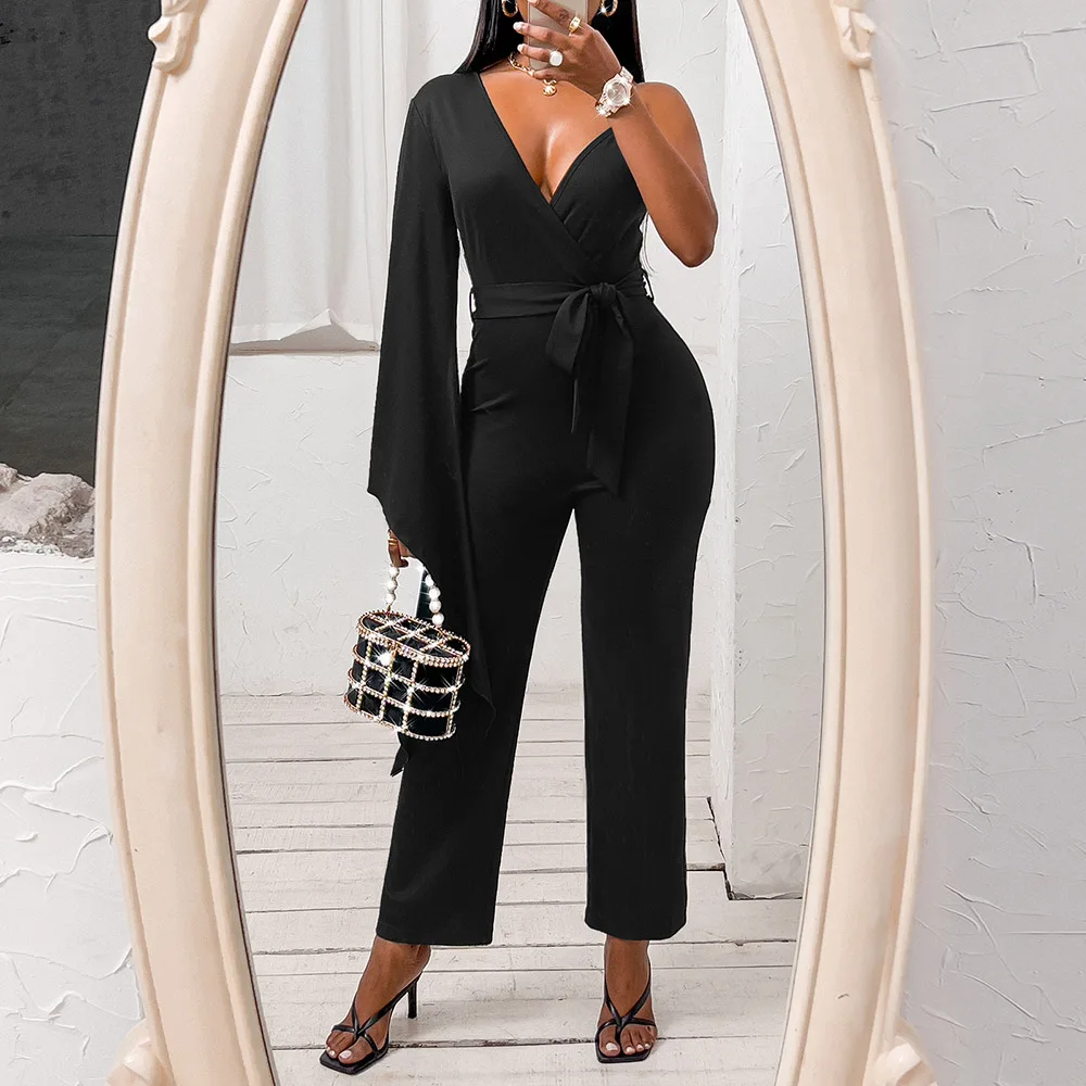 

Jumpsuit Women Summer 2022 Casual One Piece Sexy Deep V Neck Female Streetwear Fashion Loose Solid Clothes Ladies Rompers