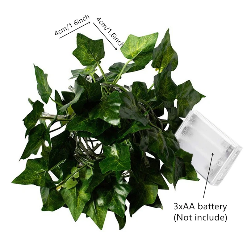 Искусственная зеленая листья плюща лоза с искусственными огнями лента для