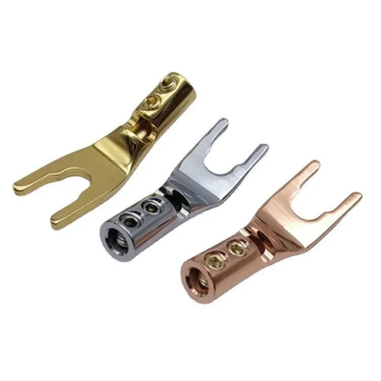 

10 шт. позолоченные медные вилки типа банан U/Y, высококачественный разъем типа банан, соединитель провода динамика, винтовые замки, без пайки