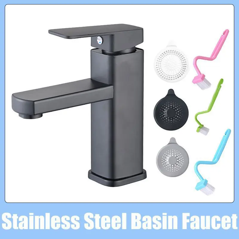 

Stainless Steel Basin Faucet Black Square Counter Basin Hot And Cold Faucet Bathroom Square Faucet Square Vanity Sink Tap