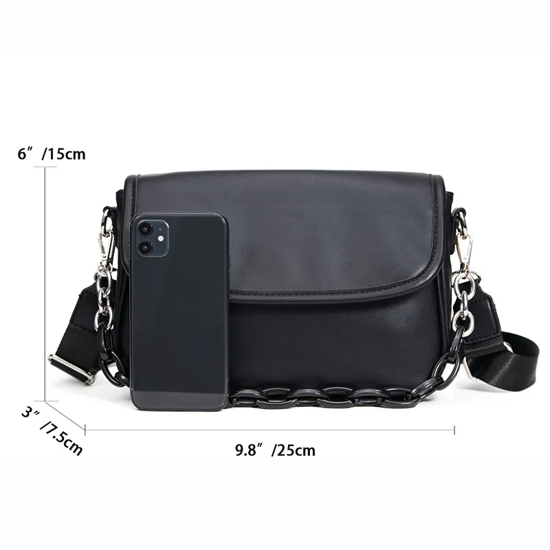 Men's Boys' Casual Leather Crossbody Bag Trend Chain Shoulder Sling Messenger Bag